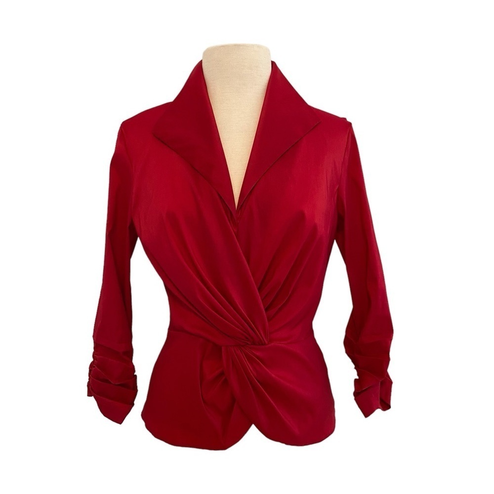 Tadashi Collection red blouse top wrap front silky stretchy material size medium